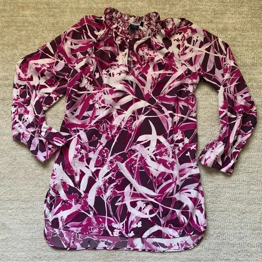 Kaari Blue Blouse Pink Long Sleeve Top Size XS Valentine’s Day Career Church